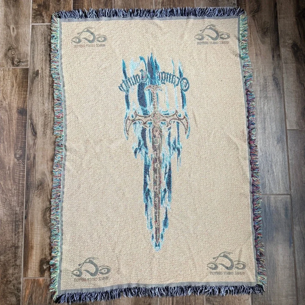 Orange County Choppers Y2K Sword Flame OCC Logo Woven Tapestry Blanket, Black,OS